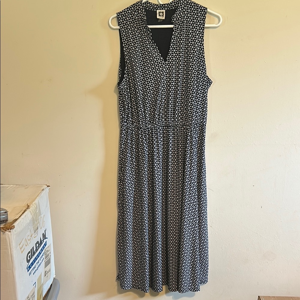 Anne Klein blue and white Sleeveless V-Neck Midi Sundress